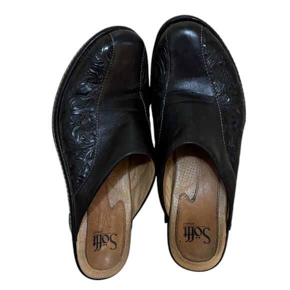 Sofft Clogs Women 7.5 Black Tooled Leather Western Slip On Casual Boho‎ 1009401 - Picture 7 of 9